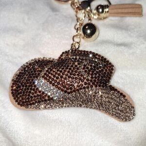 Brown Rhinestone  Crystals Cowboy Hat Keychain